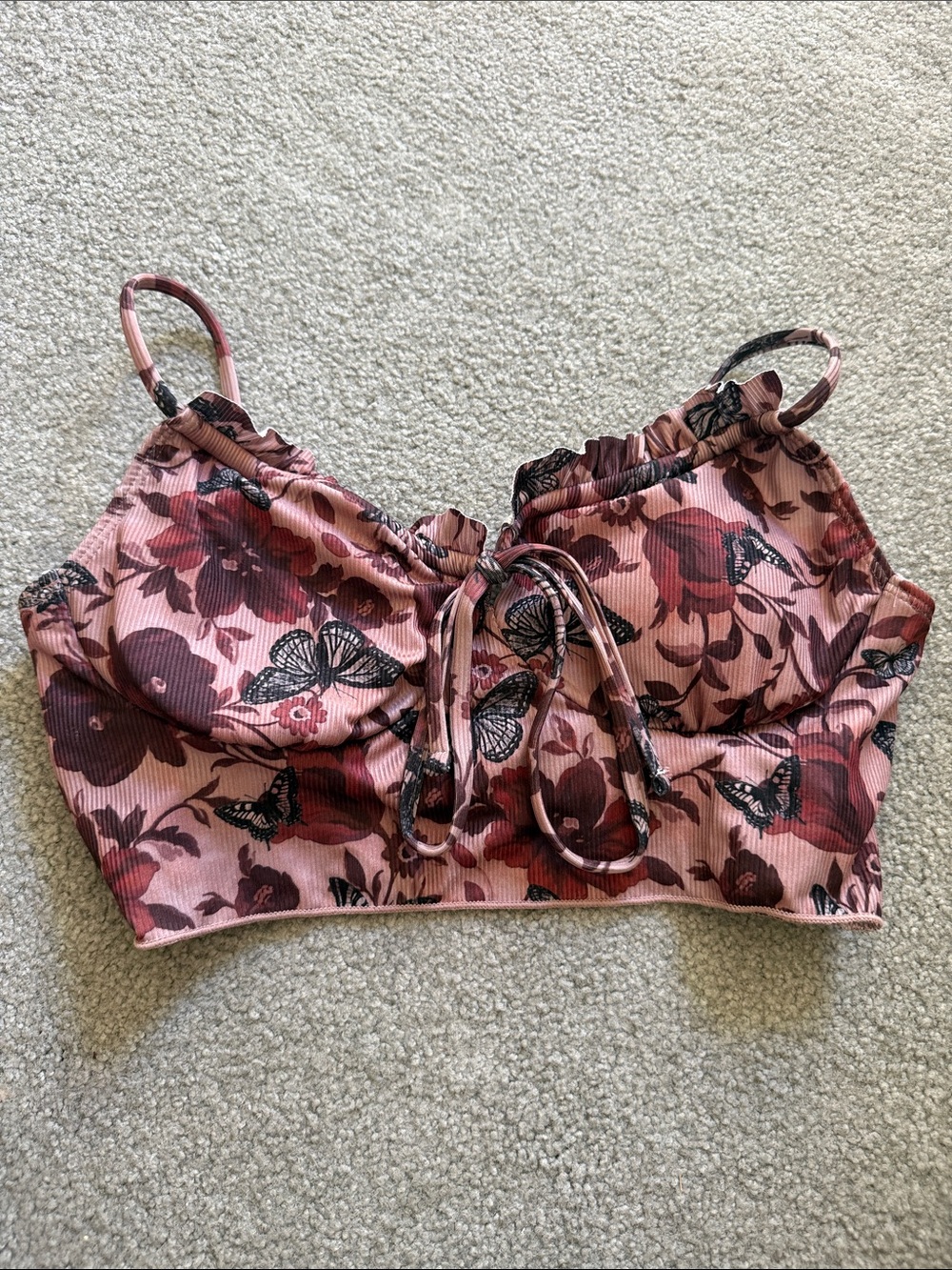 NWOT Pink Floral & Butterfly Crop Top